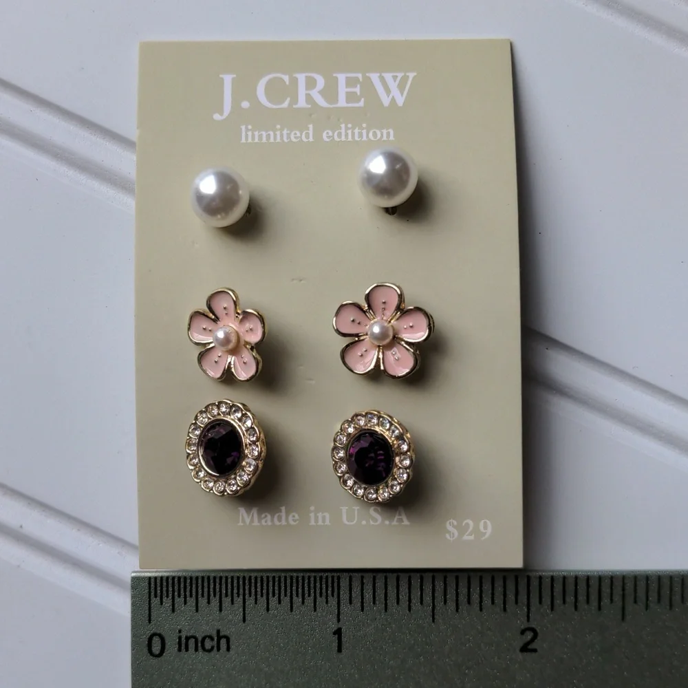 JCrew Limited Edition 3 Pairs Post Stud Earrings Set New on Card - Picture 6 of 7